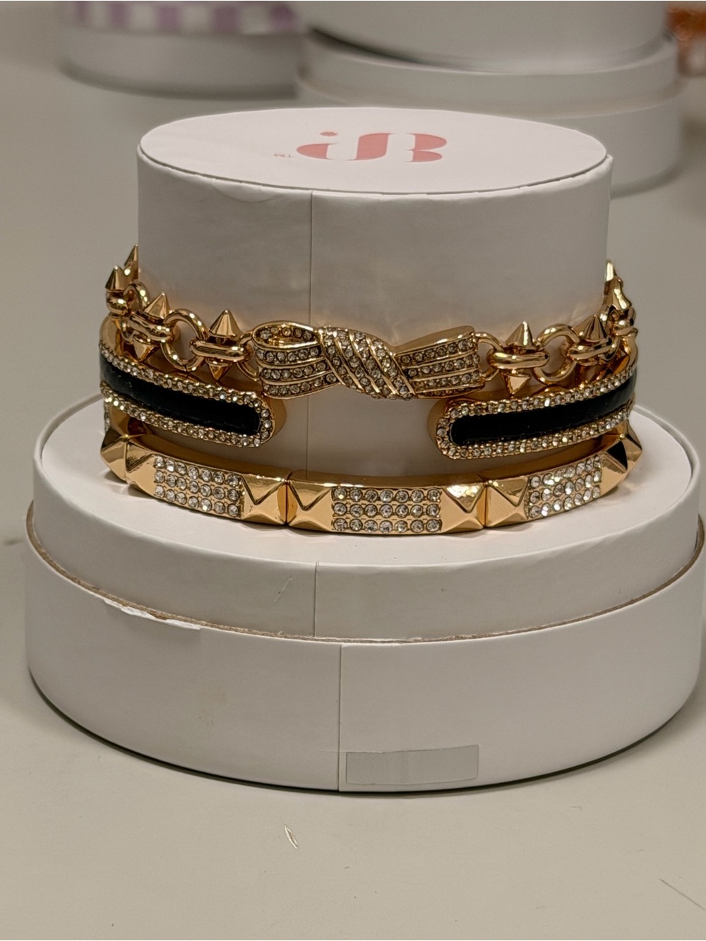 Bomb Party NWT! Gold and Black Crystal Spike Bracelet Set with Bow